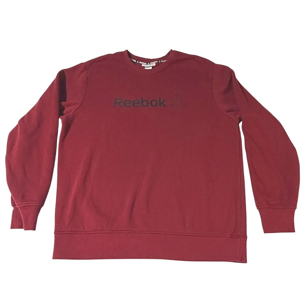 Reebok‎ Mens Sweatshirt Crewneck Burgundy Red Logo Fleece Large Sporty